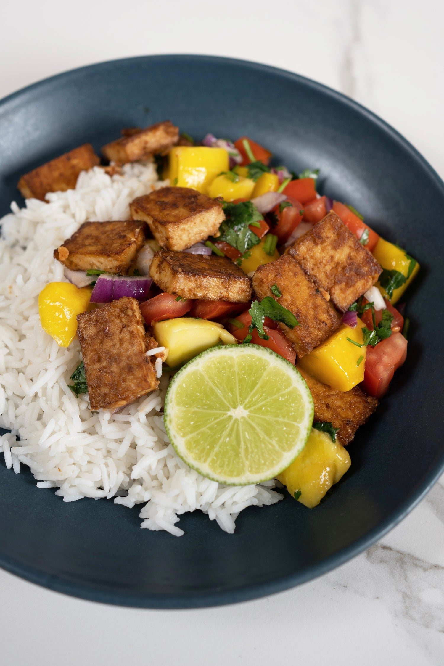 Mango Salsa with Peanut Butter Tofu