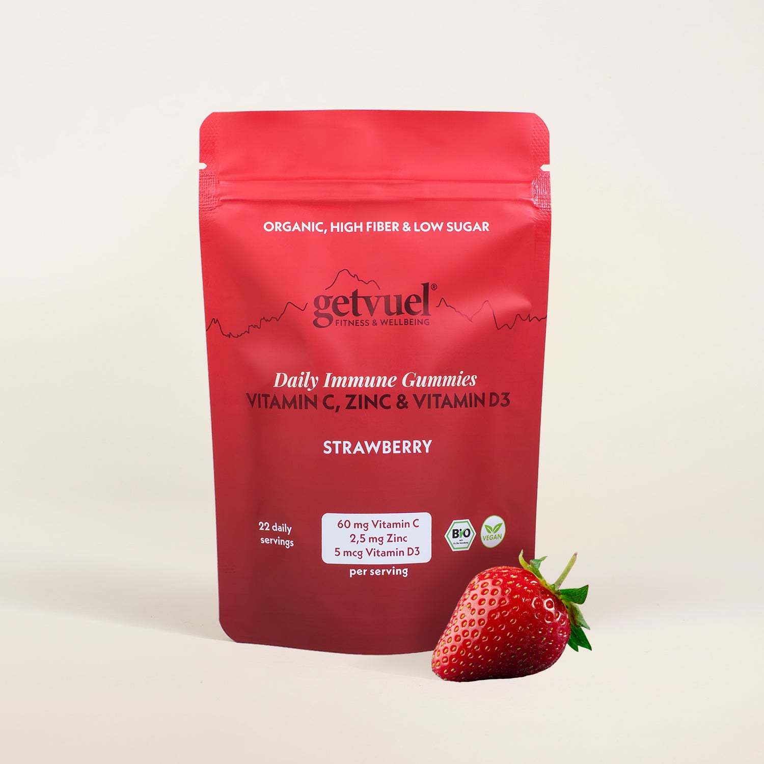 Bio - Daily Immune Gummies - Strawberry - Vitamin C, Zinc & Vitamin D3