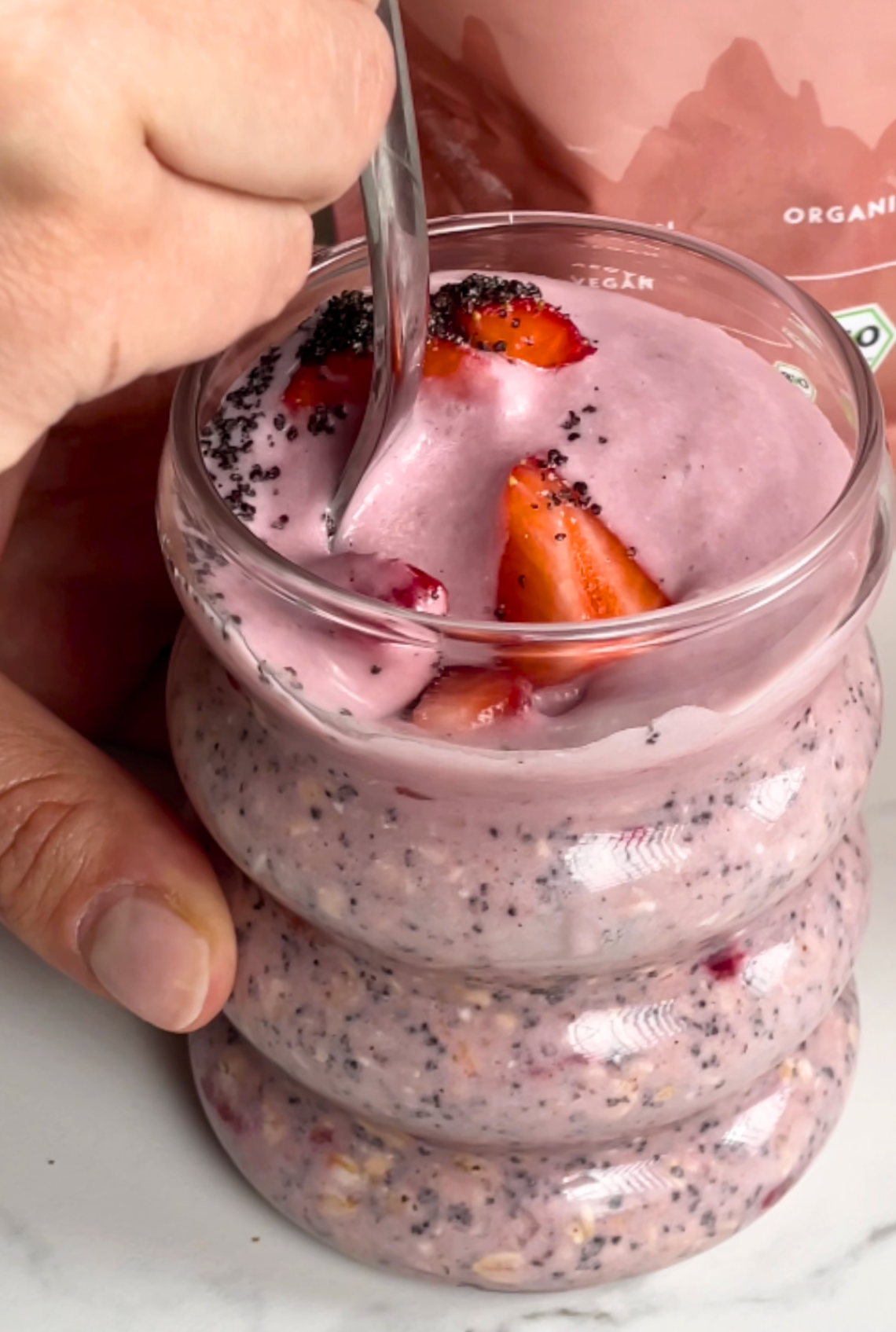 Strawberry Overnight Protein Oats