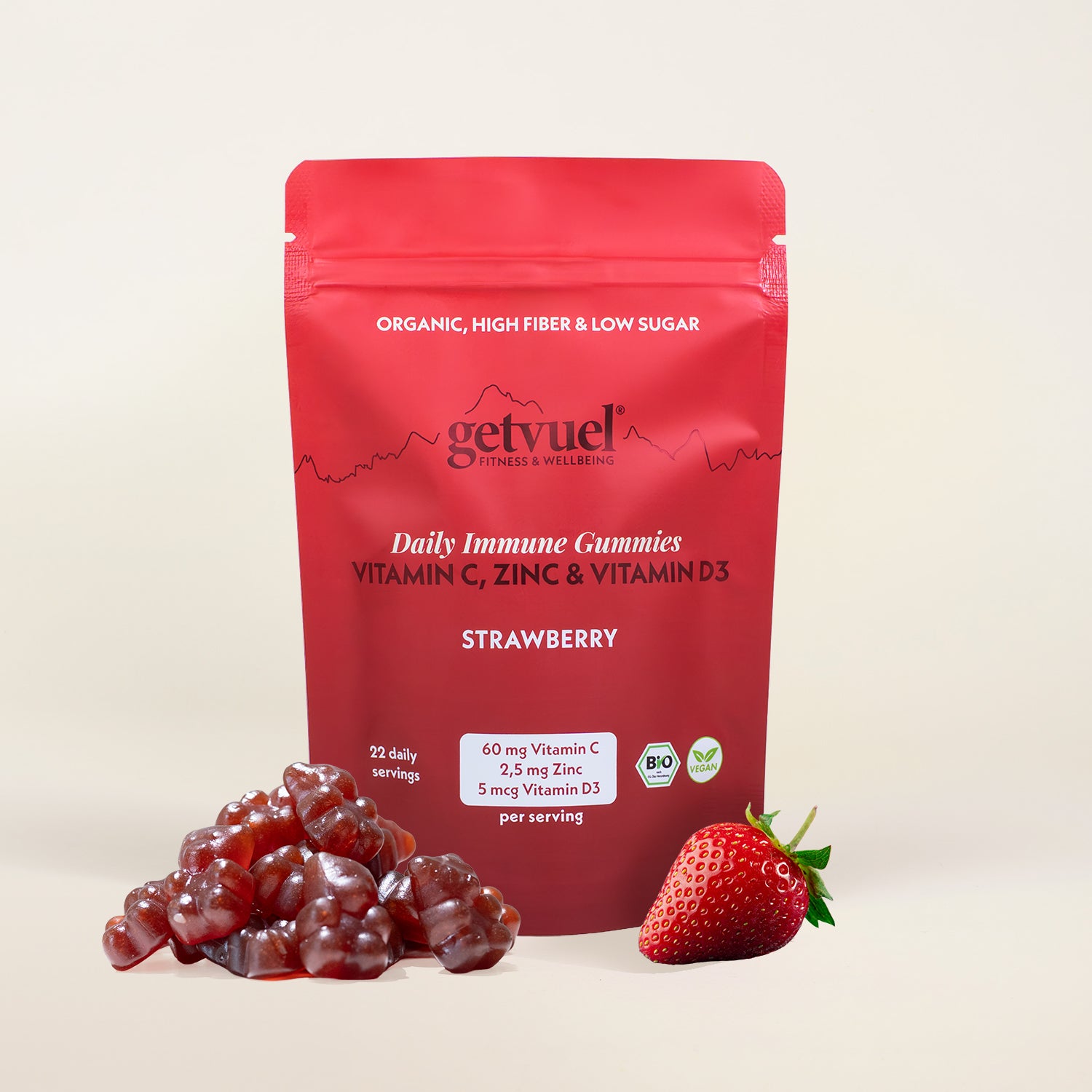 Bio - Daily Immune Gummies - Strawberry - Vitamin C, Zinc & Vitamin D3